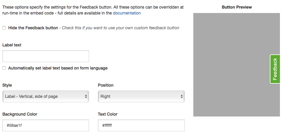 Feedback Button Settings