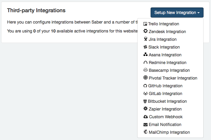 New Integration Dropdown