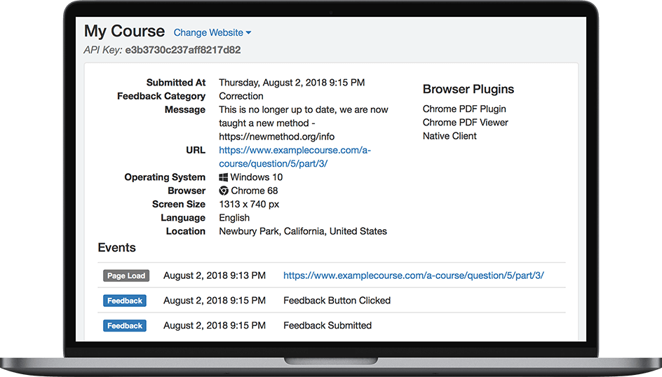 Example of viewing feedback details obtained via Saber Feedback