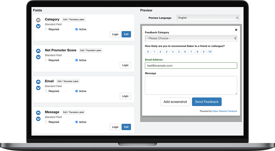 Saber Feedback's form builder