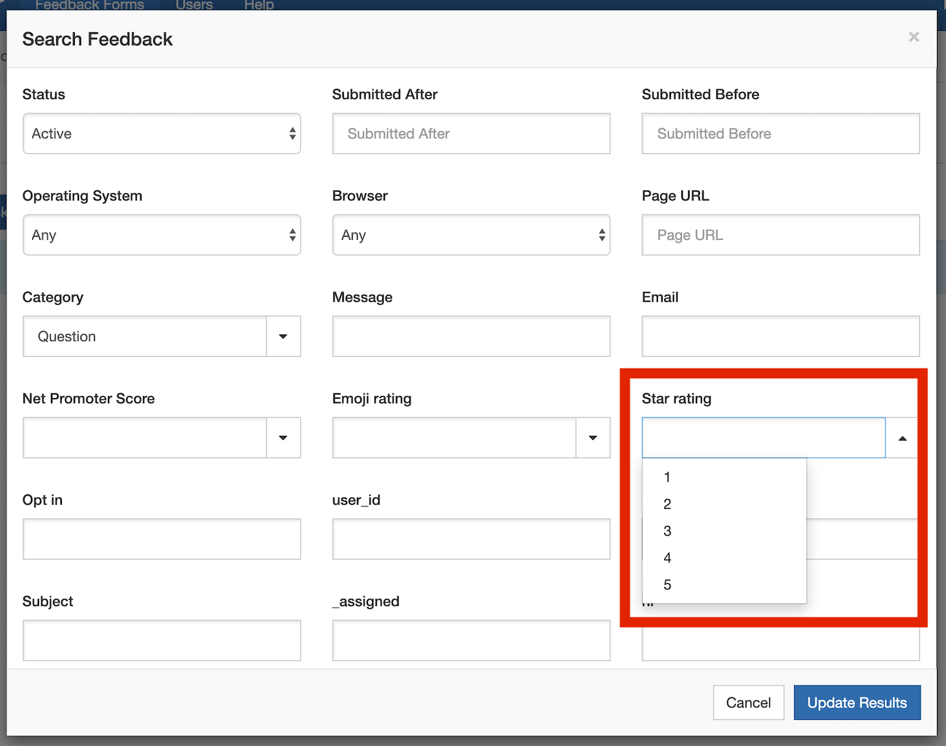 Example of a feedback form with a dropdown category question